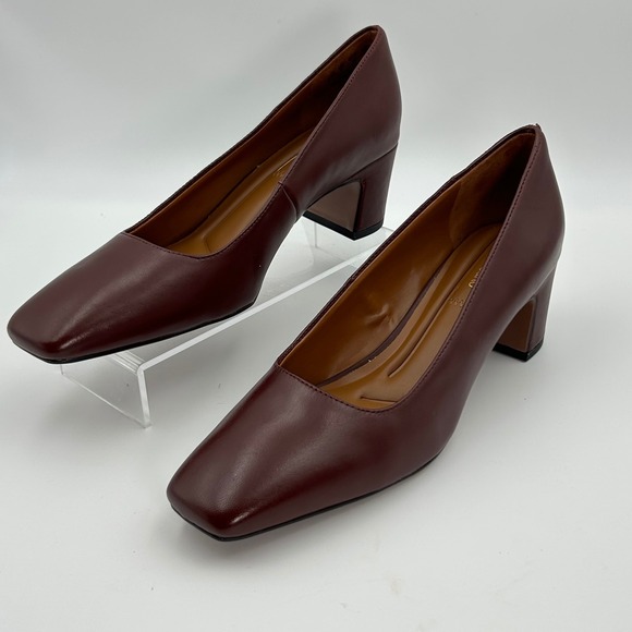 New Franco Sarto Salino Pumps Women 8.5 Burgundy Leather Square Toe Block Heel - Picture 2 of 8
